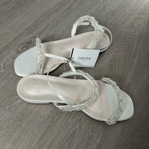 David's Bridal Cream Beaded Sandals